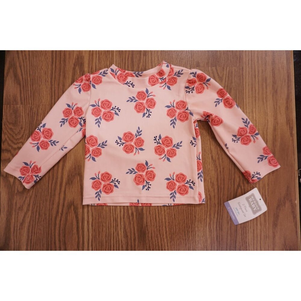 Hudson Baby Girls Swim Rashguard TOP, Pink Navy Roses 9-12 months - Picture 2 of 6